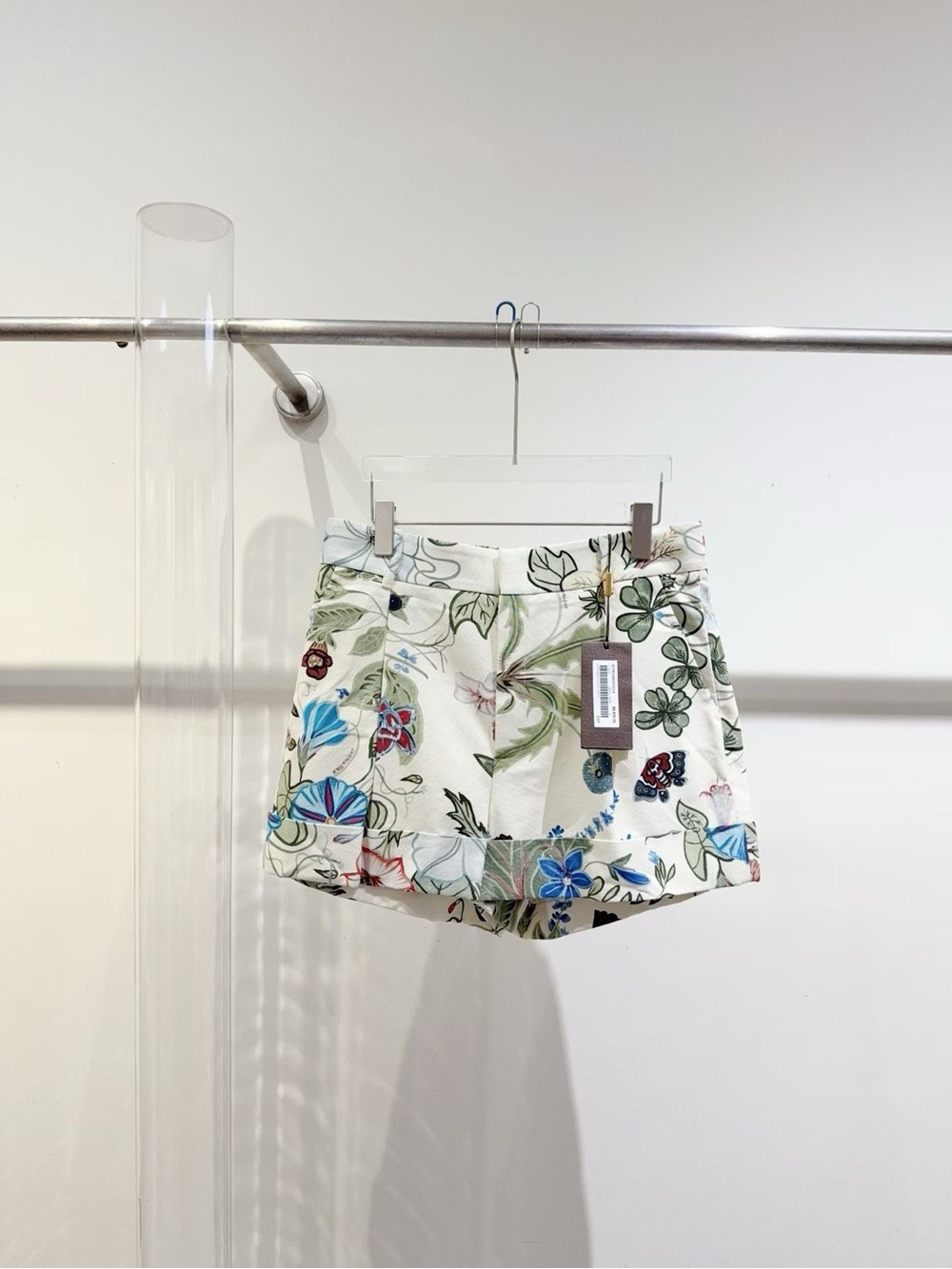 🚩steal Gucci High-Waist Floral Print White Cotton Shorts